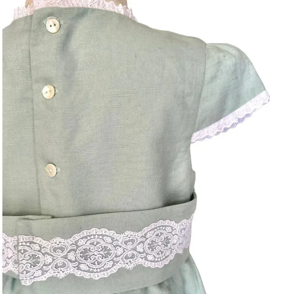 Coconut by Corte Inglés Mint Linen Lace Dress EUC 5T
